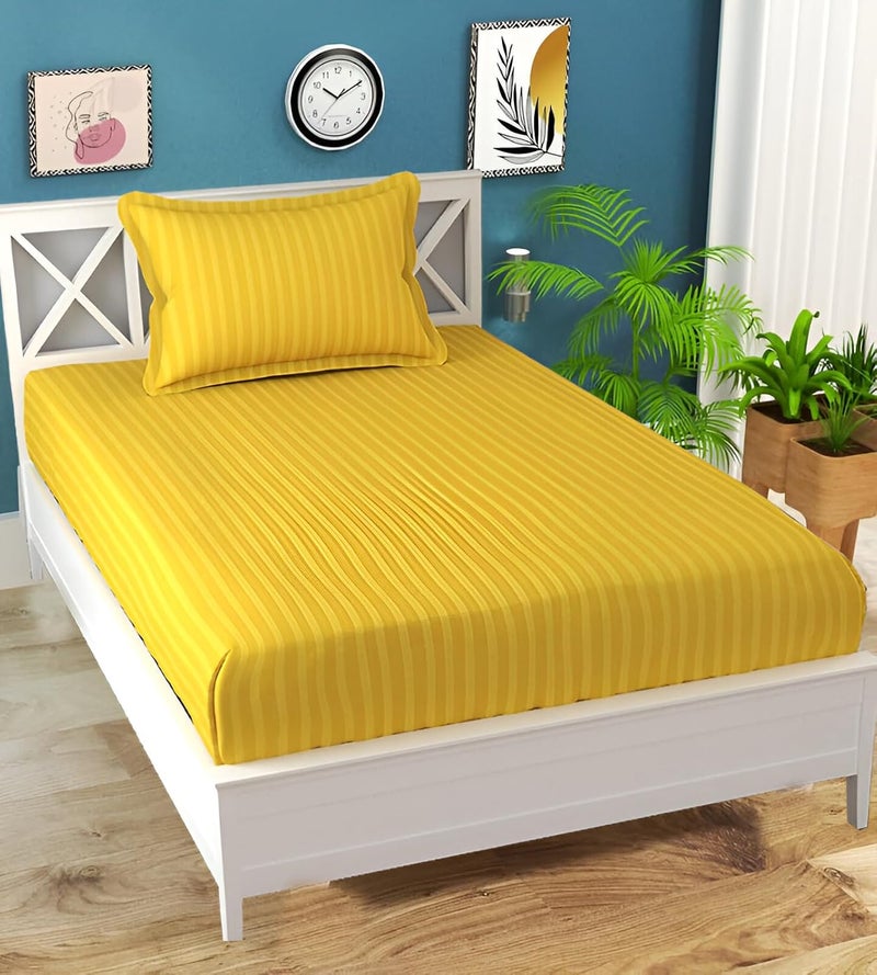 STARNSTYLE ستارنستايل 220 ملاءة سرير قطن جلاسي مفرد مع غطاء وسادة - أصفر (90x60 بوصة) - Image 1